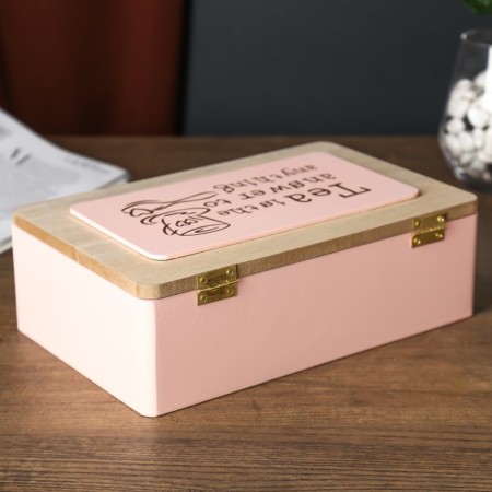 Casket tree with divisions "Tea" pink with gold 7.5x15x23 cm-5