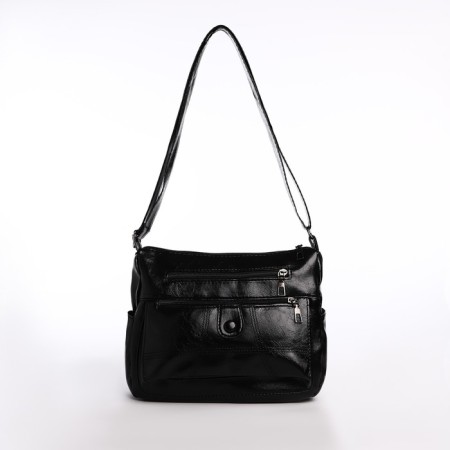 Female bag on one shoulder, on a zipper, black color