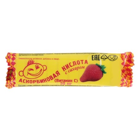 Ascorbic acid with sugar, strawberries, 10 pcs 3 g