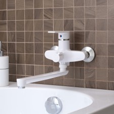 Bath mixer RMS PL6-006E, single-leaf, pour length 300 mm, without watering can, white