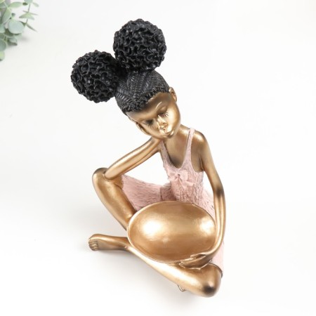 Polystone souvenir "Girl with curly tails, with a dish" pink-gold 17x12x27 cm-5