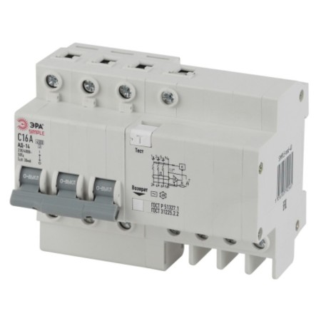 Differential current circuit breaker era Simple Simple-Mod-36 3p+N 16a 30ma type x-ka
