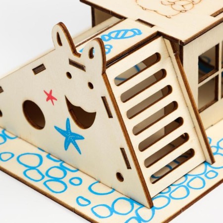 Complex-site for rodents with 2 houses and a hill, plywood, 19 x 14 cm-4