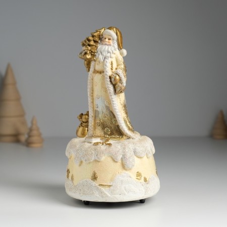 Souvenir Polystone Music "Santa Claus in a brown fur coat with a Christmas tree" 10x10x18 cm-2