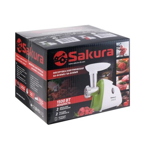 Electric meat grinder Sakura SA-6418WG, 1500 W, reverse, 2 nozzles, 2 disks, green-6