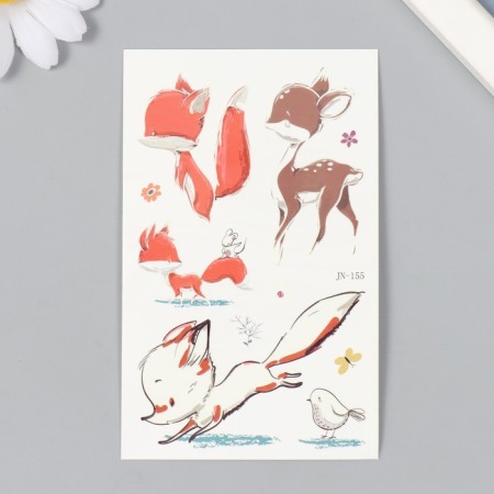 Tattoo on the body phosphorus color "deer and foxes" 7.5x12 cm