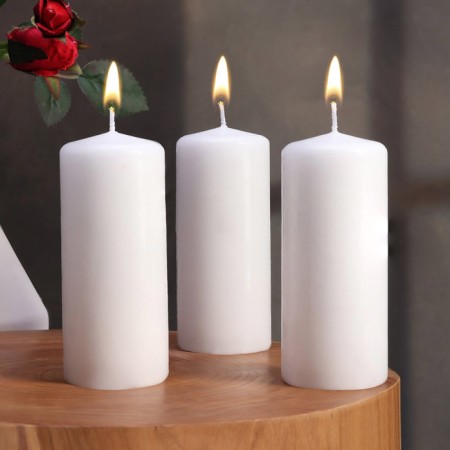 Candle cylinder, 5x11.5 cm, set 3 pcs, white