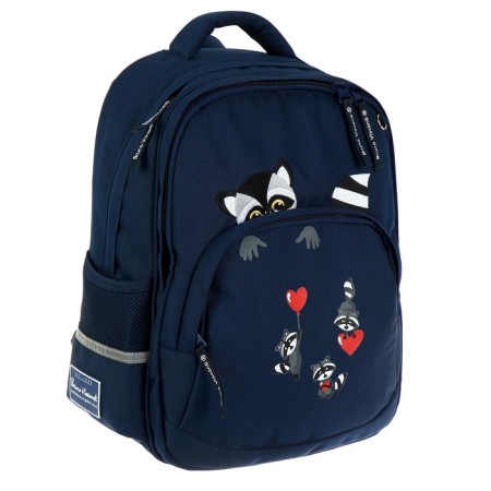 School backpack Bruno VisConti, 40 x 30 x 16 cm, ergonomic back, "raccoons, hearts"-2