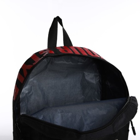 A backpack with a zipper, an outer pocket, 2 side pockets, black/red color-5