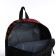 A backpack with a zipper, an outer pocket, 2 side pockets, black/red color