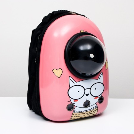 Backpack for carrying animals "Scientific cat", with a viewing window, 32 x 25 x 42 cm, pink-1