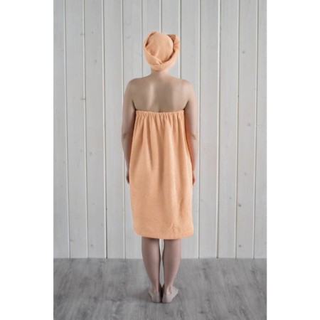 Women's set for the sauna (Pareo+Chalma) with embroidery, peach-4