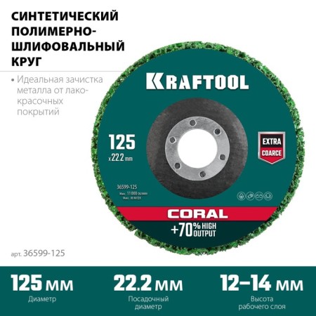Polymer-grinding circle Kraftool 36599-125, abrasive, d = 22.2 mm, 125 mm-2