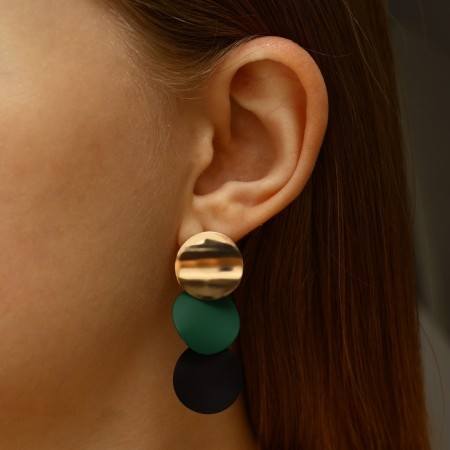 Azelia metal earrings curved circles, black-green color in gold-1