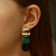 Azelia metal earrings curved circles, black-green color in gold