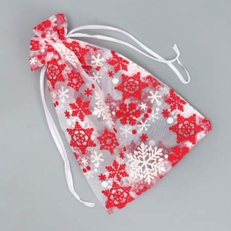 Bag gift organza "New Year's dance", snowflakes, 16 x 24 cm +/- 1.5 cm, New Year-3