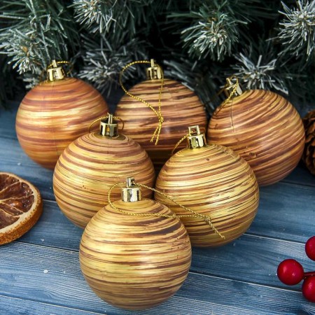 Set of balls plastic D-6 cm, 6 pcs "Jupiter" brown
