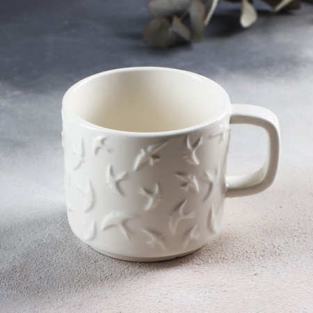 Ceramic "Swallows" white mug, 260 ml, white color-1
