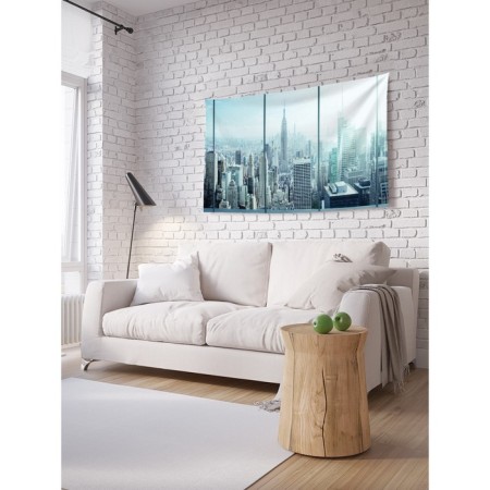 Decorative panel with photo printing "Megapolis outside the window", horizontal, size 100x150 cm