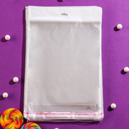 BOPP package with an adhesive valve, transparent 20 x 23/4 cm, euros, 30 μm-6