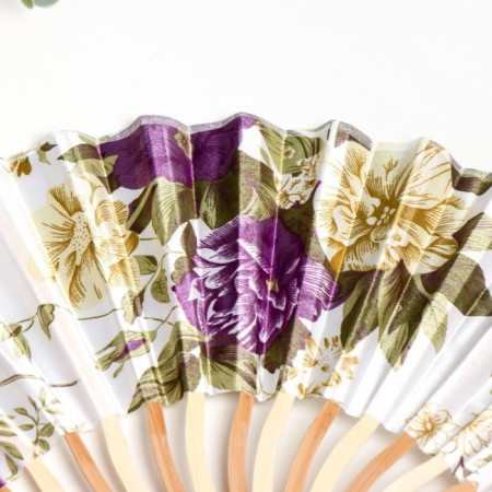 Fan bamboo, textiles h = 21 cm bend, with a brush "flowers" in a box, white-lilac-2