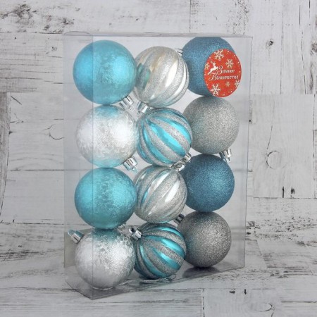 Set of balls plastic D-6 cm, 12 pcs "Festive salute" silver-blue-1
