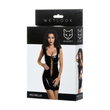 Dress with rivets Glossy, Wetlook, Black Color, size L-3