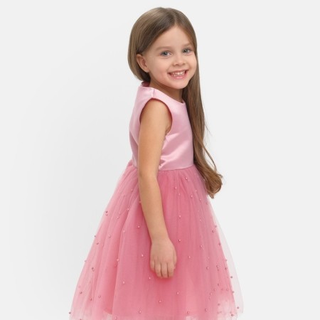 Children's dress with beads kaftan p. 36 (134-140 cm), pink-9