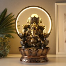 Table Polystone Fountain from the Network, Hanesha's backlight in gold under waterfalls 25x20x34 cm 10692