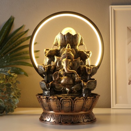 Table Polystone Fountain from the Network, Hanesha's backlight in gold under waterfalls 25x20x34 cm 10692