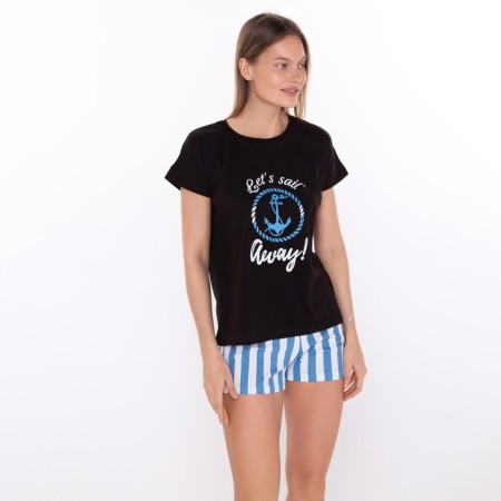 Set a home female print Let`s Sail (T -shirt/shorts), black color, size 44-1