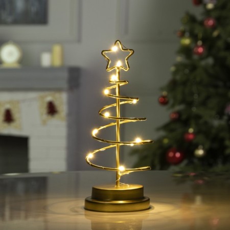 LED figure "Golden Christmas tree" 12 × 25 × 12 cm, metal, batteries AAAX3 (not complete), glow warm white