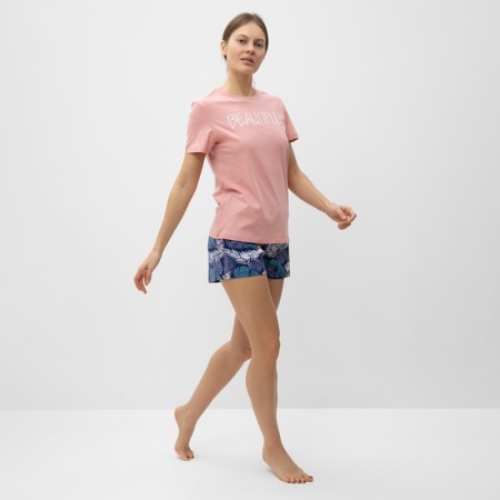 Homemade female set (T -shirt, shorts), pink color, size 48-1