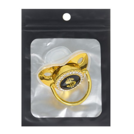 Nipple - Orthodontic dummy "dollar", with a cap, +12 months, gold, rhinestones-4