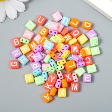 Бусины для творчества пластик "Белые английские буквы" цветные набор 20 гр 0,4х0,8х0,8 см