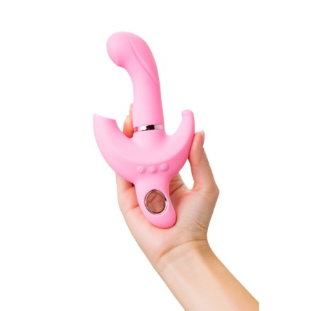 Turning vibrator with a clitoral stimulant Jos Twistme, 19.5 cm, silicone, pink color-10