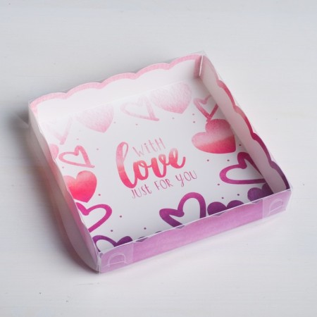 Cookie box, confectionery packaging with PVC lid, with love, 15 x 15 x 3 cm
