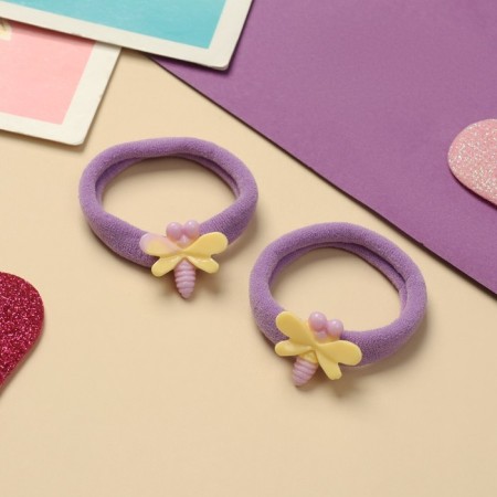 Hair gum "Fairy" (set 2 pcs) Dragonfly, 4 cm, lilac-1