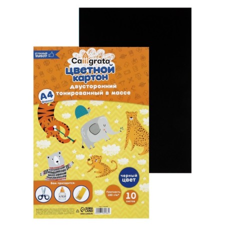 Cardboard of color two -way A4, tinted in the mass, 10 sheets, 180 g/m2, black
