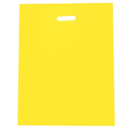 Polyethylene package with a cut handle, yellow 40-50 cm, 30 microns