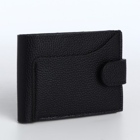 Men's purse on the button, a department for cards, coins, black color-1