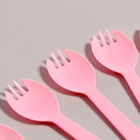 Set of disposable dishes, 6 pcs, pink color-3