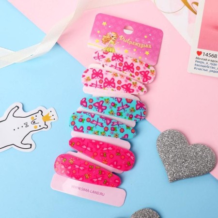Invisibility for Herty hair (set 6 pcs) butterflies and flowers, 5.5 cm, pink-blue-2