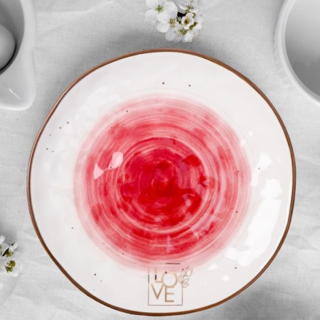 Ceramic Love plate, Ø 19 cm, red color, red color-2