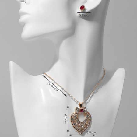 Set 2 objects: earrings, pendant "Heart" lady, color pink-white in gold, 48 cm-1