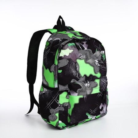 Youth backpack from textiles, 3 pockets, gray/green color-2