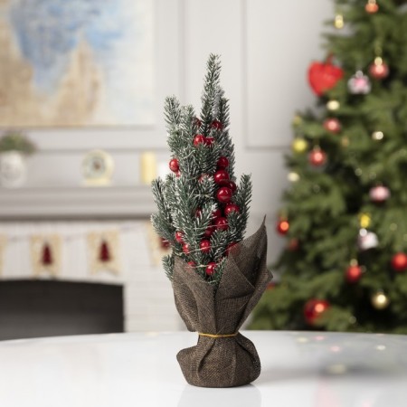 LED figure "Christmas tree with berries", 10 × 33 × 7 cm, plastic, batteries CR2032x2, glow warm white-1