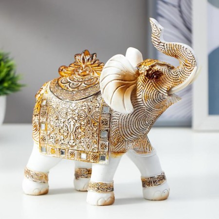 Souvenir Polystone Casket "White Elephant with a blanket from the Arab carpet" 17.5x17.5x6.3 cm-4