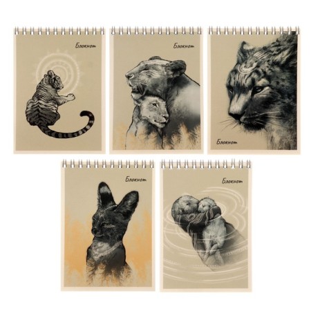 Notepad A6 40 sheets on the crest, in the Totem animals cage, covered cardboard, selective twin-lak, offset 65, 5v assorted