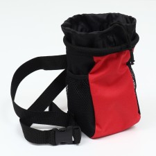 Training handbag for treats with a belt for mounting on a belt, red